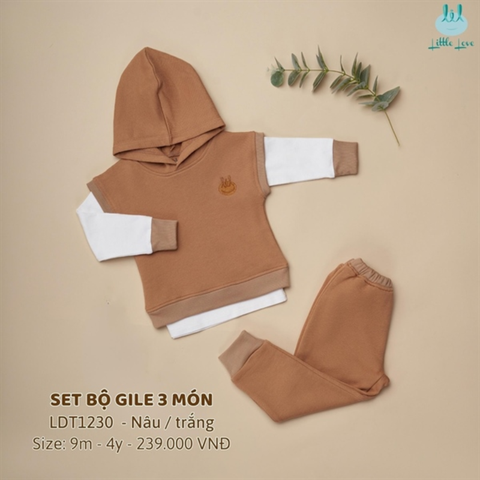  Bộ DT Little Love nỉ 3 chi tiết trắng nâu 