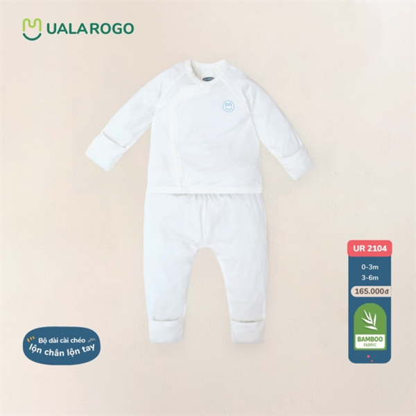  Bộ DTCL Uala Rogo bamboo 2104 trắng thêu thỏ xanh size 0-6M 