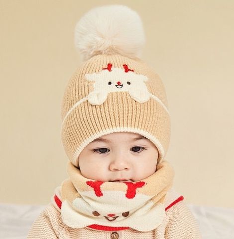  Mũ Tutuya len 236316 in gấu quả bông nâu 