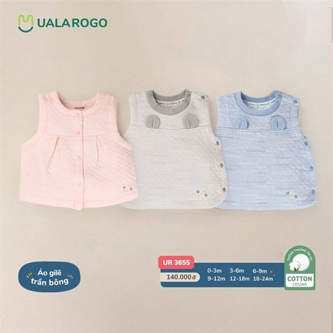  Áo gile Uala Rogo chần bông 3655 tai thỏ ghi size từ 3M-2Y 