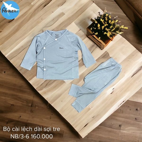  Bộ DTCL 2 vạt Avaler sợi tre AV001 xanh xám trơn NB 