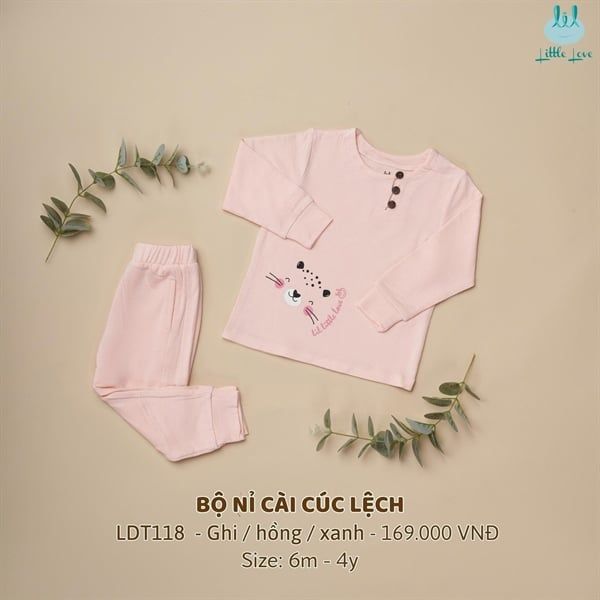  Bộ DT Little Love cài cúc nỉ da cá hồng 3y 