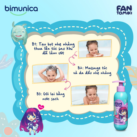  Dầu gội xả 2in1 BIMUNICA Fantomiki hương Angel Cotton dịu dàng 250ml Cho Bé Gái Từ 3 Tuổi 