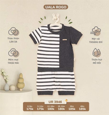 Bộ QA cộc kẻ ngang len tăm trắng ghi size 4Y 