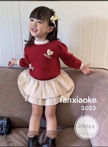  Bộ DT váy len đính tim đỏ kem size 100 