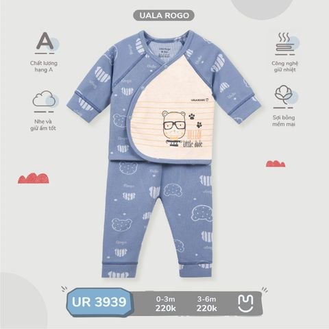  Bộ SS cài lệch Uala Rogo kẻ xanh size 3-6m UR 3938 