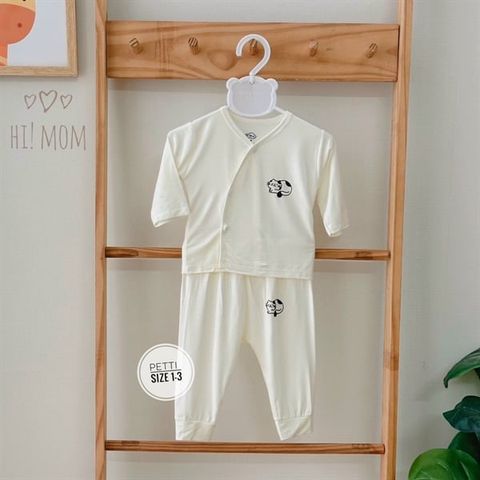  Bộ Dài Tay Cài Lệch Hi Mom pettit trắng Họa Tiết Size 0m-9m 23Hi04 