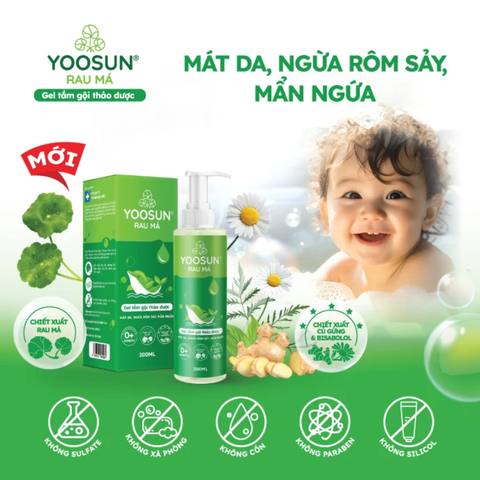 Gel tắm gội thảo dược Yoosun rau má 200ml 0M+
