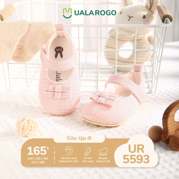  Giày tập đi Uala Rogo 5593 nơ kép hồng/be 