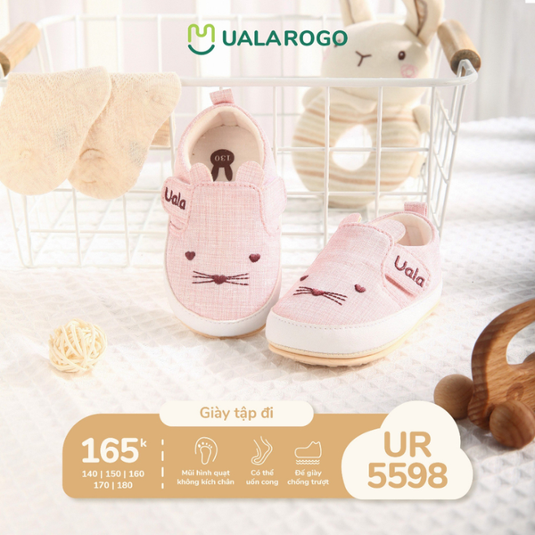  Giày tập đi Uala Rogo 5598 mèo hồng/ghi/be 