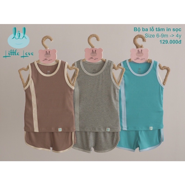  Bộ ba lỗ tăm in sọc Little Love (3 màu ghi - xanh - nâu) đủ size 