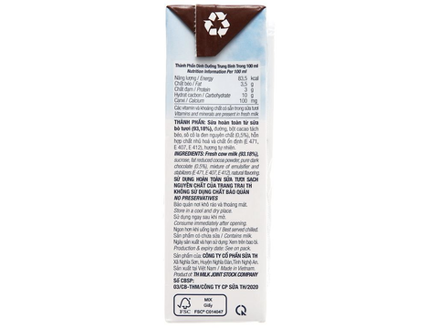 Sữa TH True milk socola 180ml vỉ 4