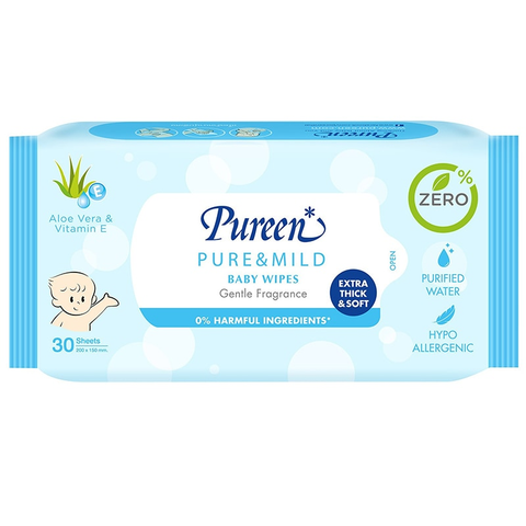 Khăn ướt trẻ em Pureen không mùi - màu xanh