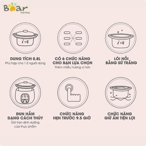  Nồi nấu chậm Bear 0,8L 