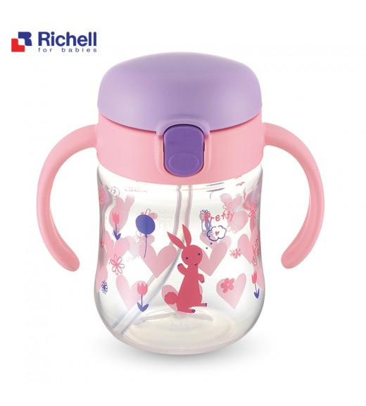 Côc tập uống Richell 2in1 T.L.I hồng 200ml 5M RC21401 