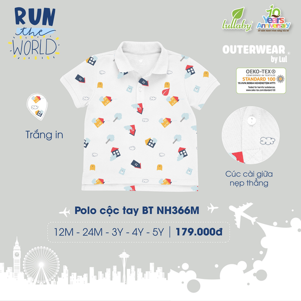  Áo polo CTBT NH366M Lullaby trắng họa tiết size 24M-5Y 22Lu06 