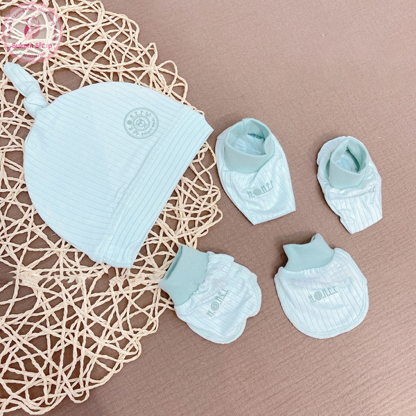  Set bao tay chân kèm mũ xanh mint Hrnee 