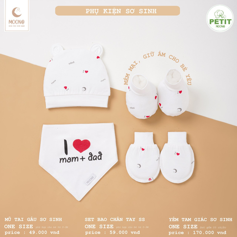  Set mũ, bao tay bao chân SS Moon trắng 