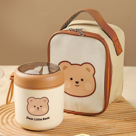  Ủ cháo hình gấu Little Bear kèm thìa và túi chống thoát nhiệt 