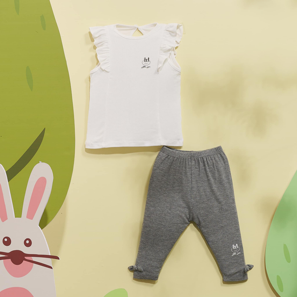  Bộ 3 lỗ tay bèo Little Love quần dài trắng ghi 