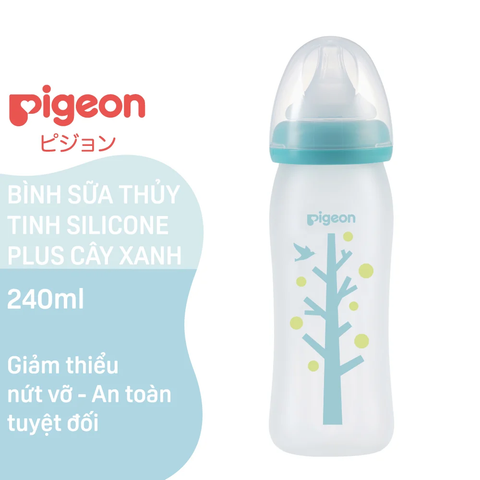  Bình sữa Pigeon thủy tinh bọc silicon 240ml 