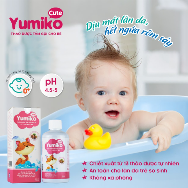 Nước tắm gội thảo dược cho bé Yumiko 200ml 0M+