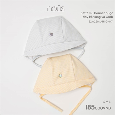  Set 2 mũ Nous bonnet buộc dây kẻ vàng và xanh 