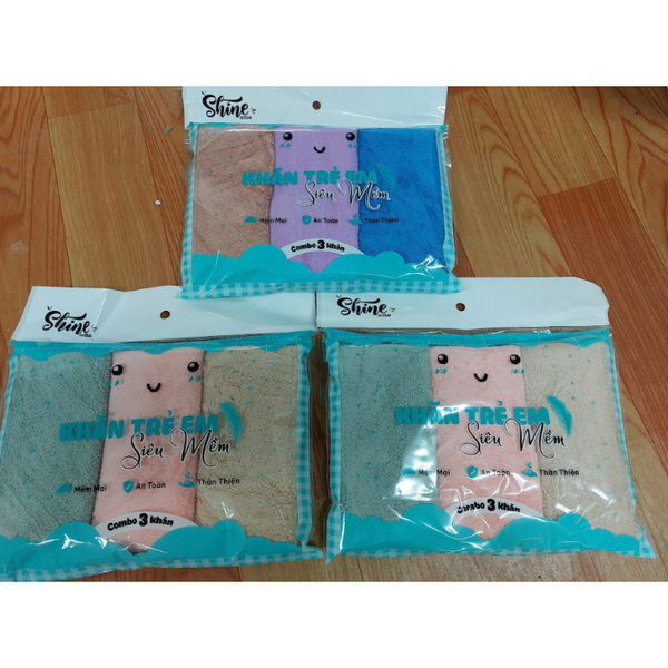  Set 3 khăn mặt trẻ em Shine siêu mềm cao cấp 28x32cm 