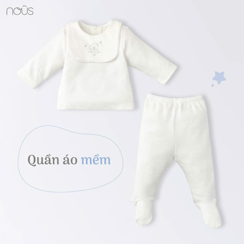 Set quà tặng 4 chi tiết Nous pettit trắng thêu gấu ngôi sao 3m