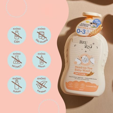  Sữa tắm gội chiết xuất yến mạch và sữa Bzu Bzu 600ml 0M+ 