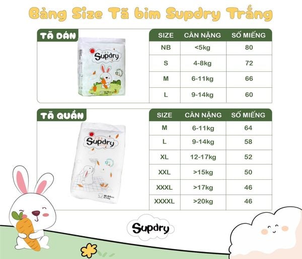 Bỉm quần Supdry trắng XXL50 (từ 15kg trở lên)