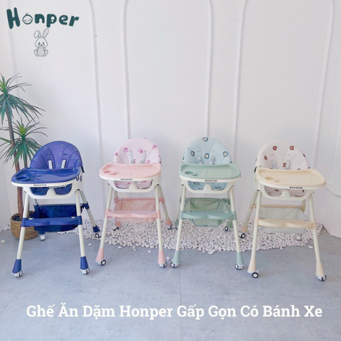  Ghế ăn ngả lưng Honper gấp gọn có bánh xe cho bé 