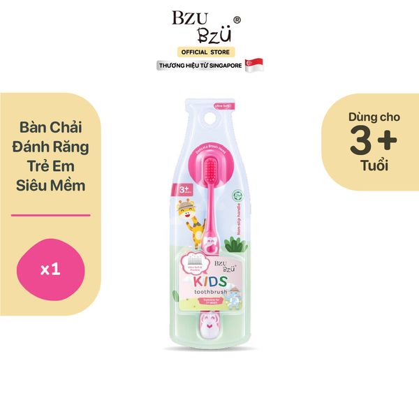  Bàn chải đánh răng Bzu Bzu màu hồng 3Y+ 