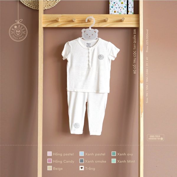  Bộ Cổ Trụ Cộc Tay Quần Dài Hrnee màu trắng size 9M 