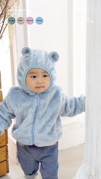  Áo khoác lông tai gấu Hrnee xanh blue size 2-3Y 
