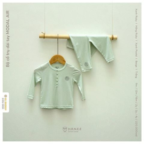 Bộ cổ trụ dài tay modal air Hrnee xanh pastel 22HR05 