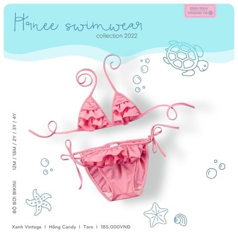 Bộ bơi Bikini Hrnee hồng pastel 22Hr04 12-18m