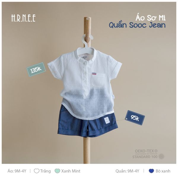  Áo sơ mi Hrnee thông hơi cổ tròn trắng 