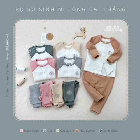  Bộ SS nỉ lông cài thẳng Sữa gạo size 6-9m 