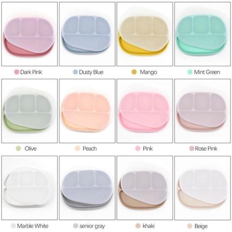  Khay ăn dặm silicon 4 ngăn kèm nắp có đế bám dính chống lật 