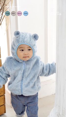  Áo khoác lông tai gấu Hrnee xanh blue size 12-18m 