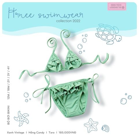  Bộ bơi Bikini Hrnee xanh vintage 22Hr04 3-4Y 