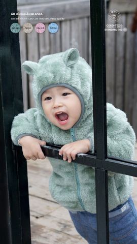  Áo khoác lông tai gấu Hrnee xanh vintage size 3-4Y 