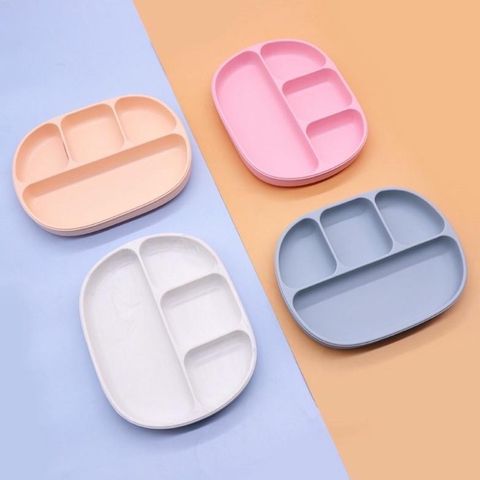  Khay ăn dặm silicon 4 ngăn kèm nắp có đế bám dính chống lật 