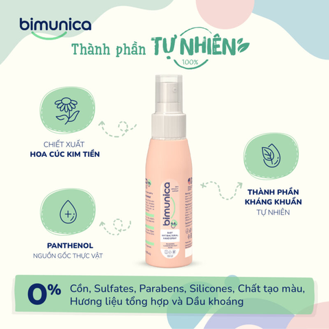  Xịt Rửa Tay Khô Không Cồn Bimunica 0M+ 100ml 