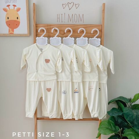 Bộ Dài Tay Cài Lệch Hi Mom pettit trắng Họa Tiết Size 0m-9m 23Hi04 