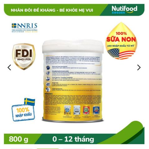 Sữa bột Growplus+ sữa non vàng số 0 800g 0-12 tháng