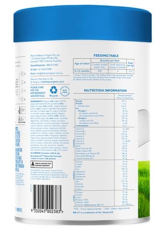  Sữa Bellamy's Organic đạm A2 số 2 800g (LON) 