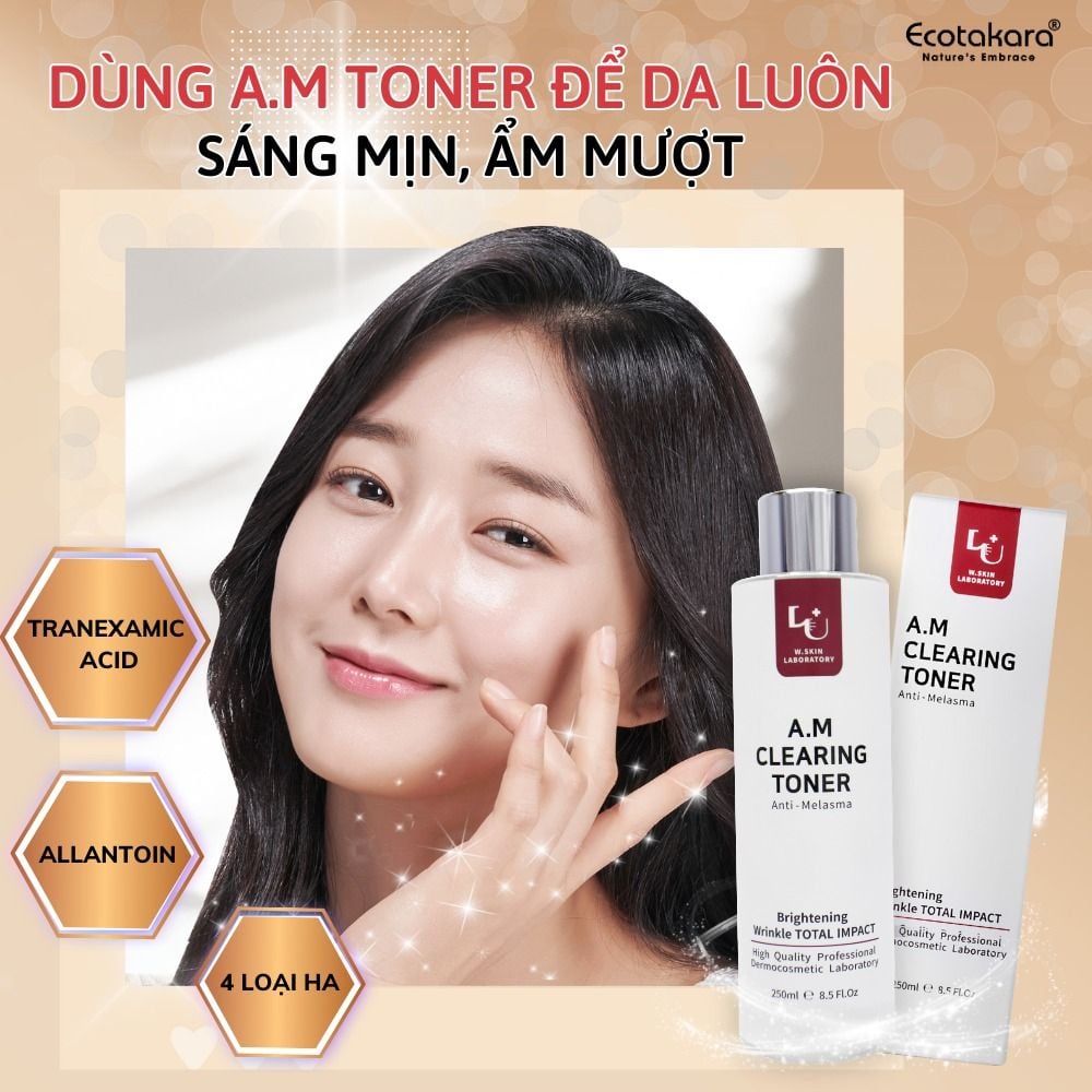 Nước cân bằng da/ Toner A.M W.Skin Hàn Quốc (250ml) cho nám sạm, da xỉn màu, giúp dưỡng trắng da {Có tem phụ nhập khẩu chính ngạch}
