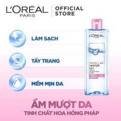 Nước Tẩy Trang Loreal Micellar Water Moisturizing 3 in 1 Dưỡng Ẩm Cho Da Thường Khô 400ml